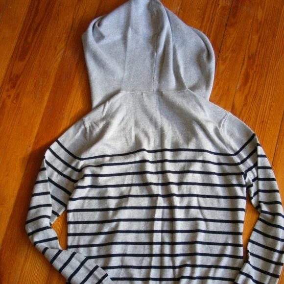 Banana Republic Sweater Hoodie Striped Gray Navy Blue Small S EUC - Picture 9 of 12